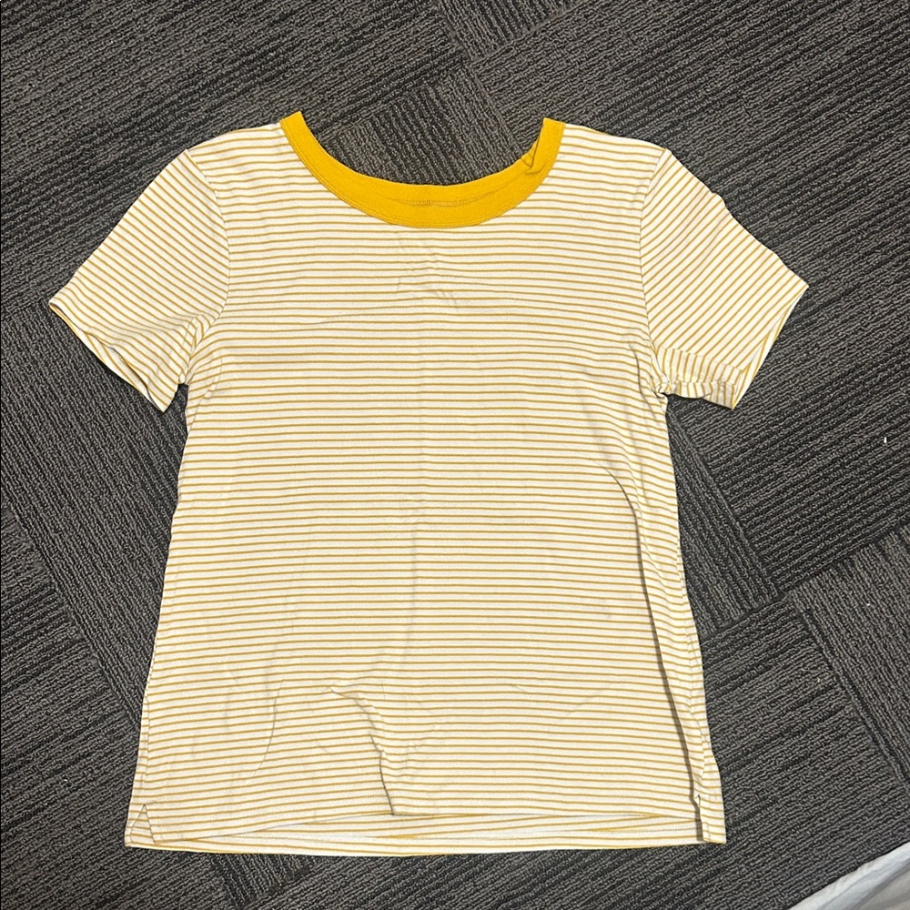Old Navy Cream and Yellow Striped Short Sleeve Tee